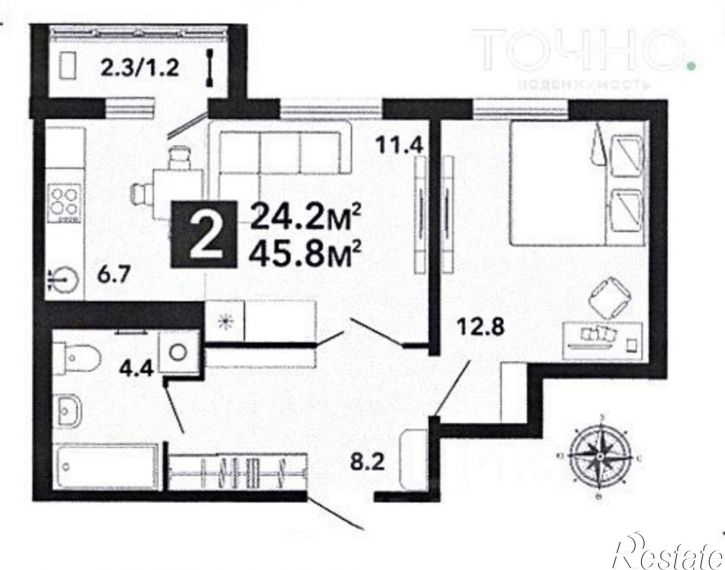 2-комн квартира улица Шмидта, 7,  д. 7