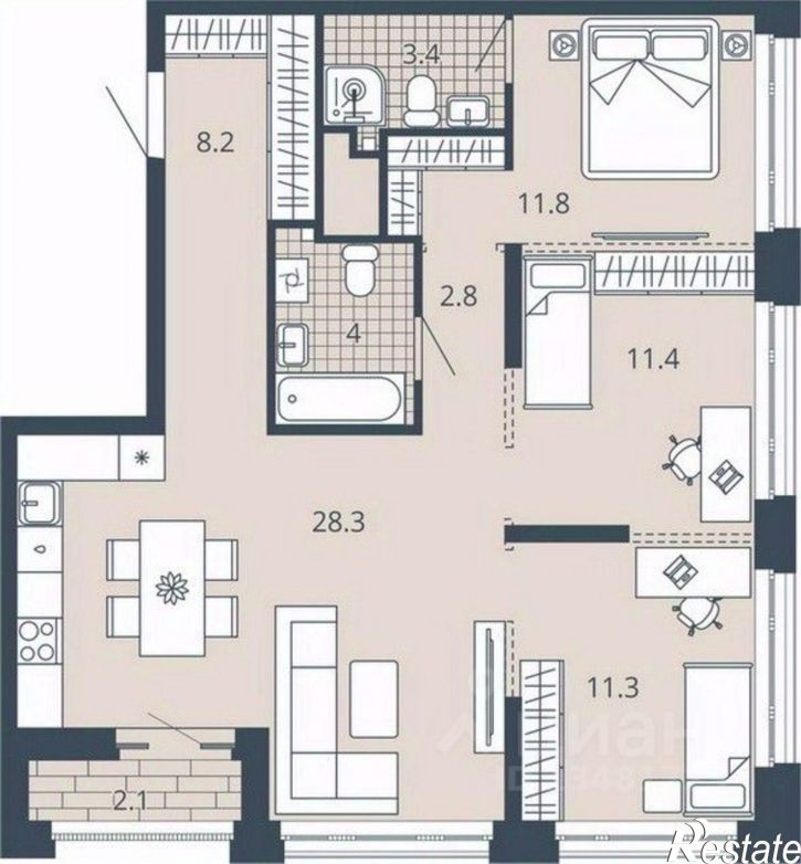 3-комн квартира в новом доме ул Карпинского, 2,  д. 2