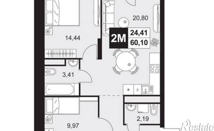 2-комн квартира в новом доме ул Тепличная, 1А,  д. 1А