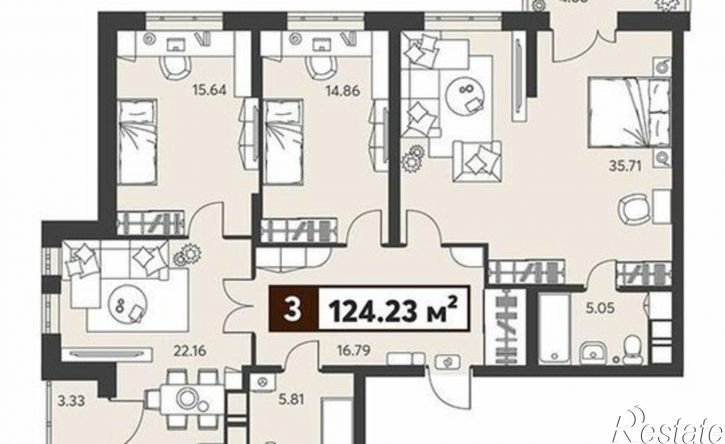 3-комн квартира в новом доме ул Ворошилова, 16,  д. 16