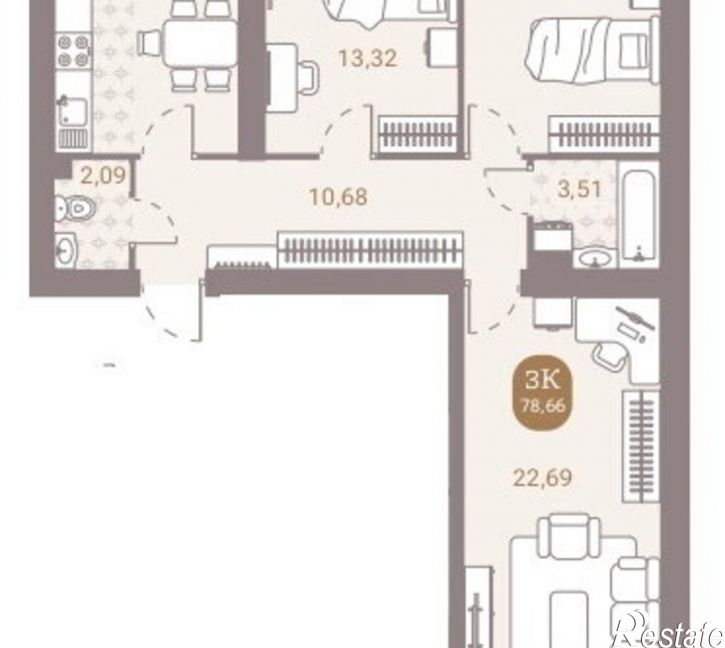 3-комн квартира в новом доме улица Новосёлов, 45