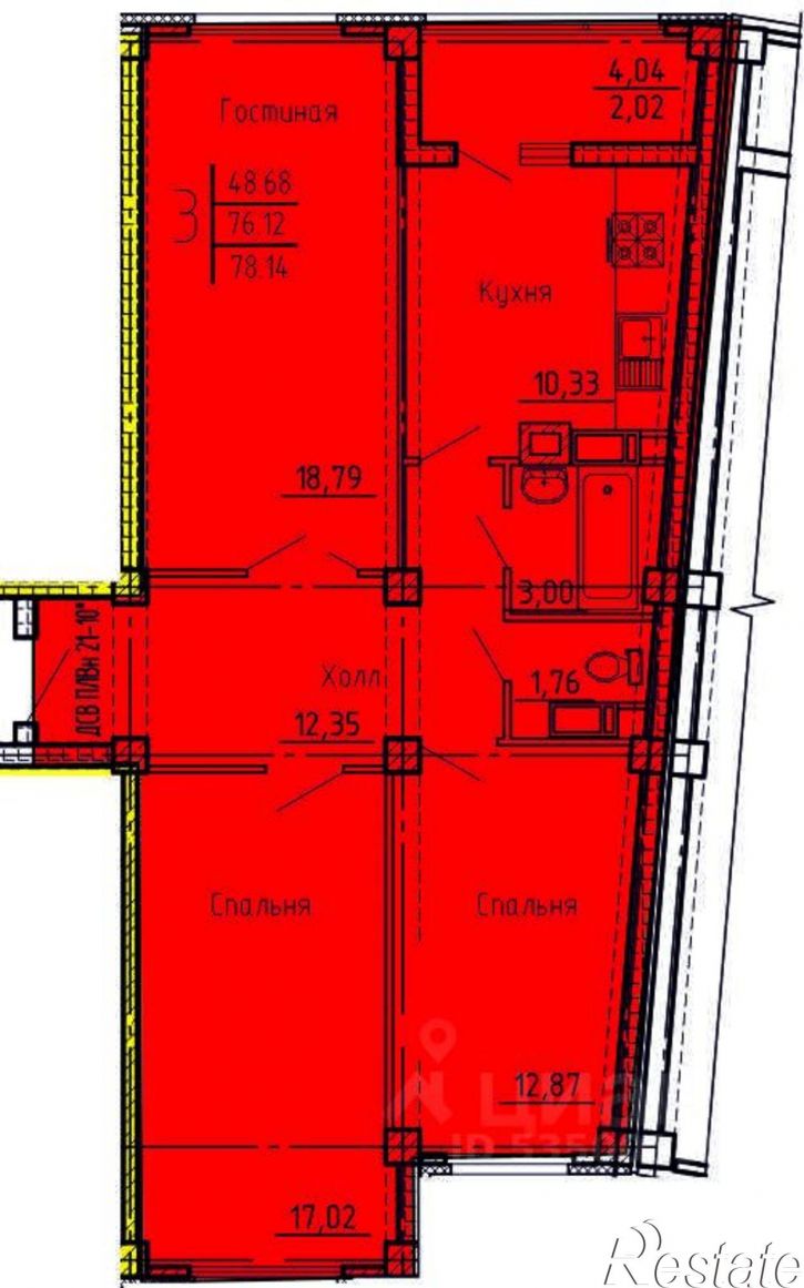 3-комн квартира в новом доме улица Генерала Глазунова, 6