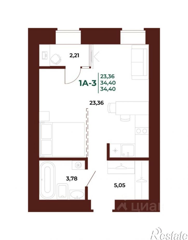 1-комн квартира в новом доме пр-кт Строителей, 21А,  д. 21А