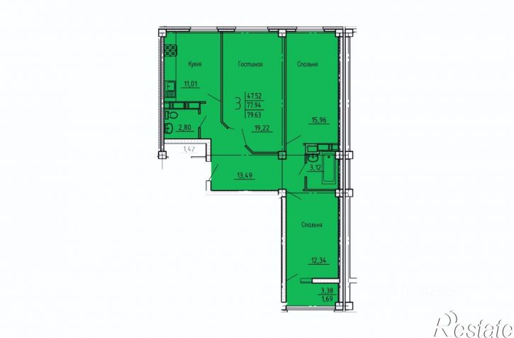 3-комн квартира в новом доме Октябрьский район, микрорайон Арбеково