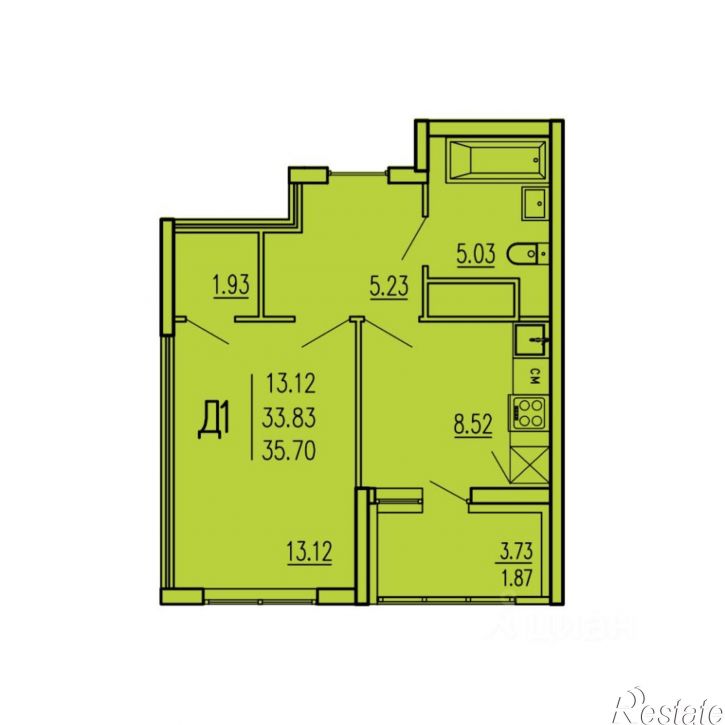 1-комн квартира в новом доме ул Кордон Студеный, 41А,  д. 41А