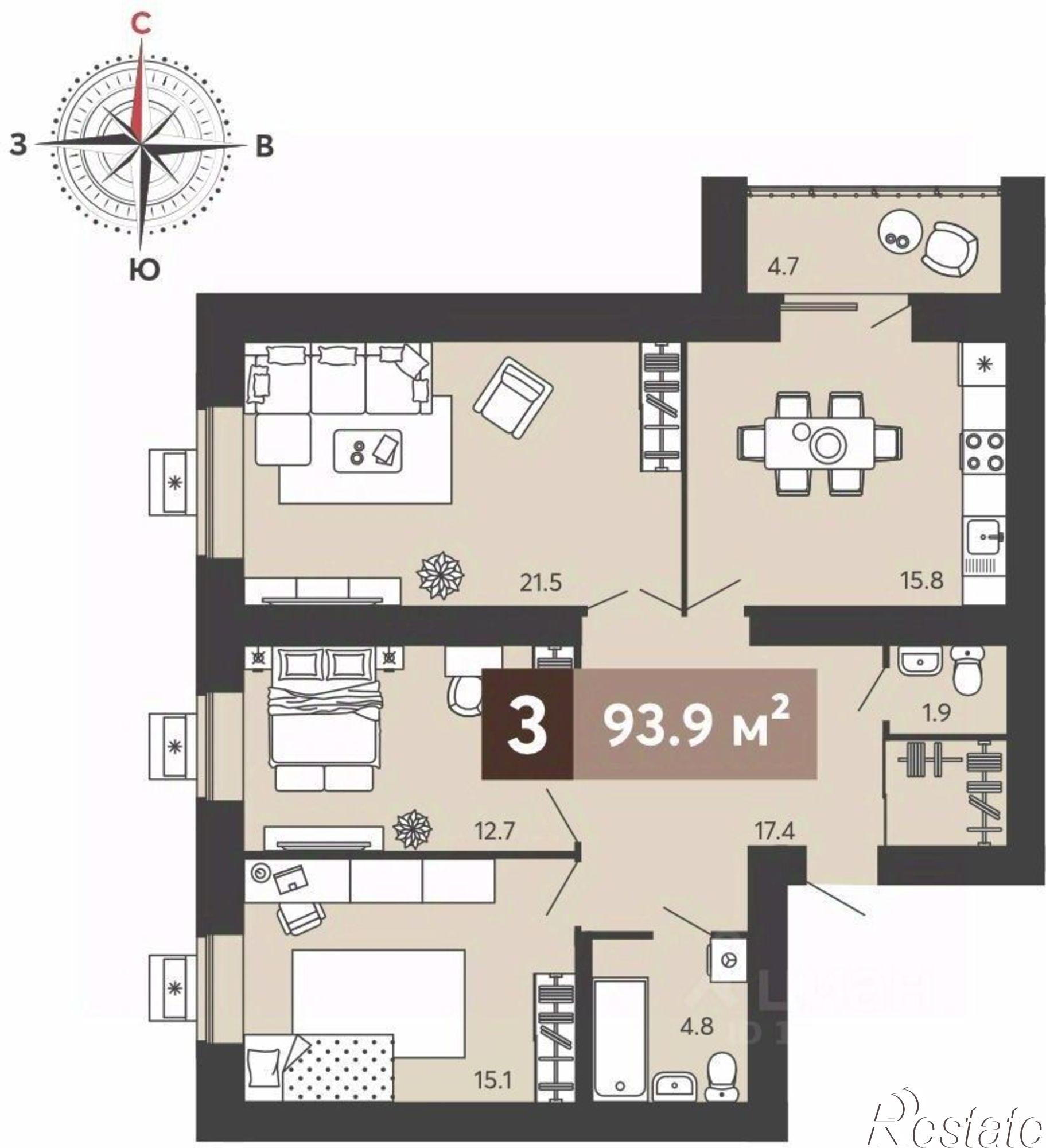 Купить квартиру за 8 605 700 рублей на ул Серпуховская, 60