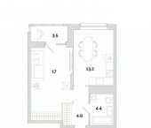 1-комн, 43 кв м, этаж 14/24 ул Маршала Крылова, 20