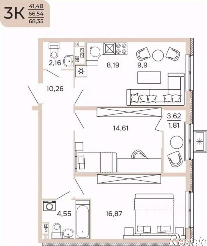 3-комн квартира в новом доме ул Бутузова, 1,  д. 1