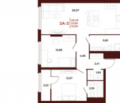 2-комн, 76 кв м, этаж 9/18 ул Бородина, 2А