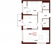 2-комн, 66 кв м, этаж 9/18 ул Бородина, 2А