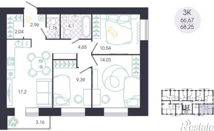 3-комн квартира в новом доме ул Колышлейская, 7,  д. 7