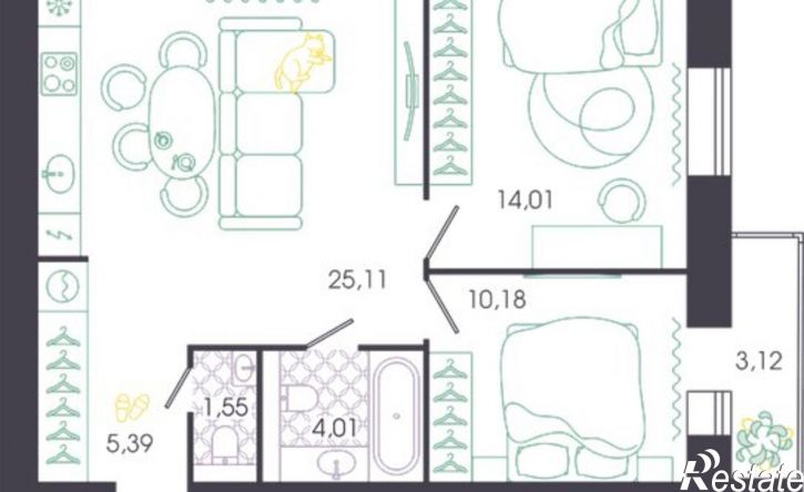 2-комн квартира в новом доме ул Колышлейская, 7,  д. 7
