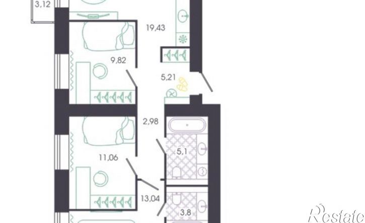 3-комн квартира в новом доме ул Колышлейская, 7,  д. 7