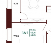 1-комн, 49 кв м, этаж 11/17 пр-кт Строителей, 21А 1