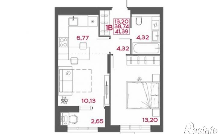 1-комн квартира в новом доме улица Пожарского, 6,  д. 6