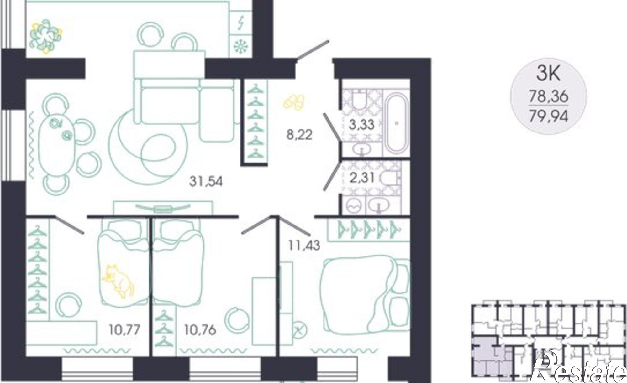 Купить квартиру за 7 594 300 рублей на ул Колышлейская, 7