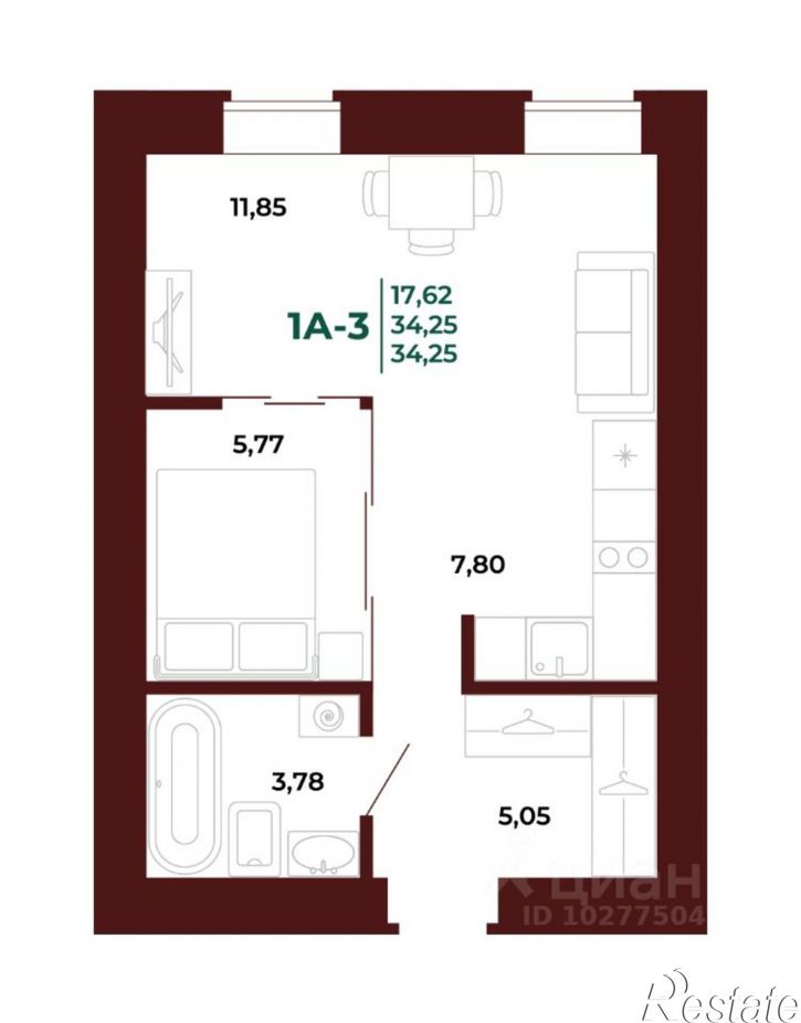 1-комн квартира в новом доме пр-кт Строителей, 21А,  д. 21А