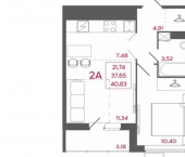 2-комн, 41 кв м, этаж 11/17 ул Ново-Казанская, 16