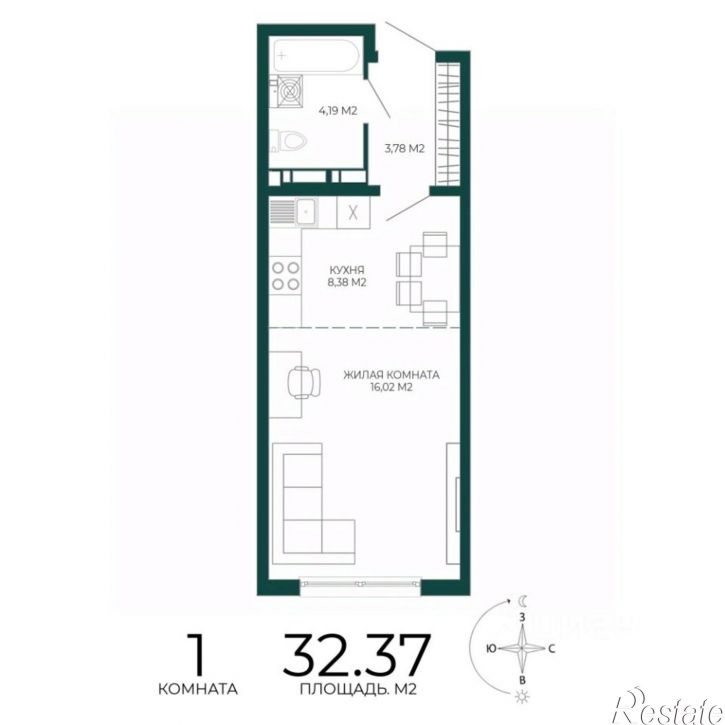 1-комн квартира в новом доме ул Чаадаева, 60Б/2,  д. 60Б/2