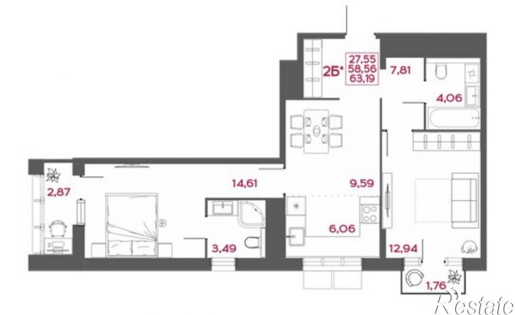 2-комн квартира в новом доме улица Пожарского, 7,  д. 7