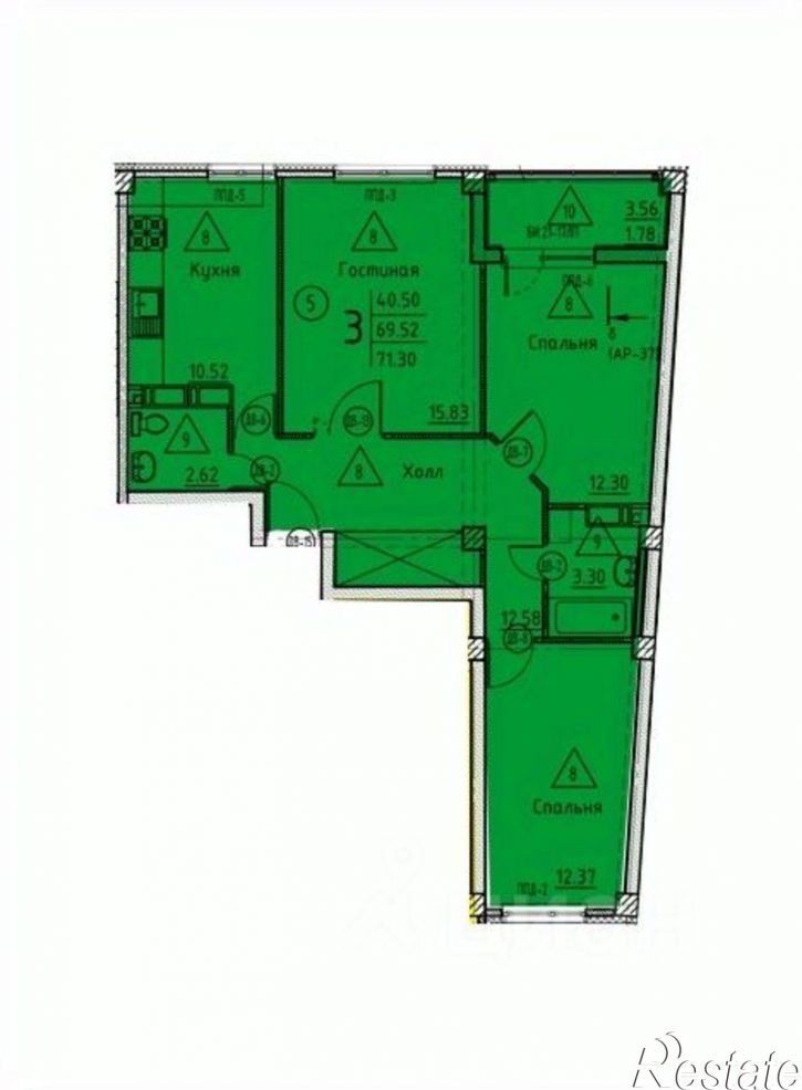 3-комн квартира в новом доме ул Генерала Глазунова, 11,  д. 11