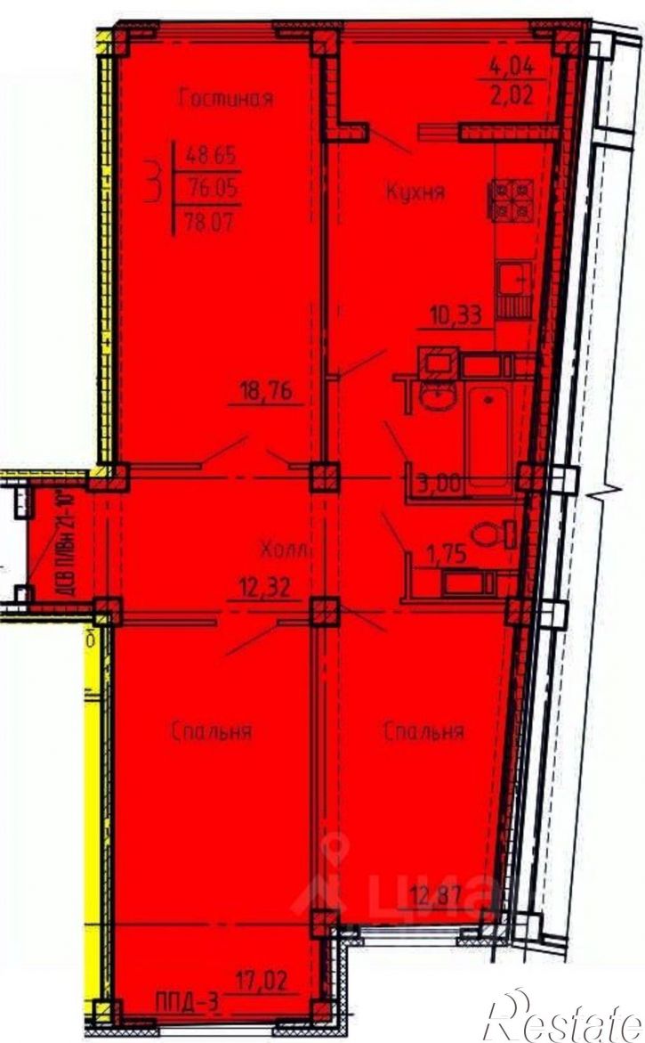 3-комн квартира в новом доме улица Генерала Глазунова, 6