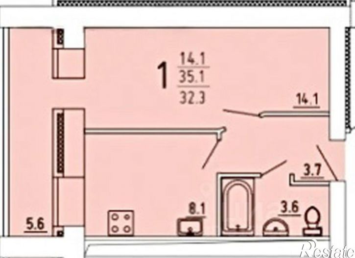 1-комн квартира ул Кижеватова, 19Б,  д. 19Б