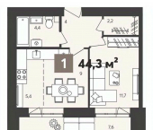 1-комн, 44 кв м, этаж 12/14 ул Крупской, 8