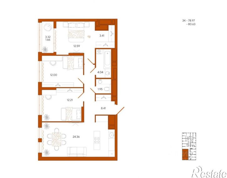 3-комн квартира в новом доме пр-д Литовский 2-й, 4,  д. 4