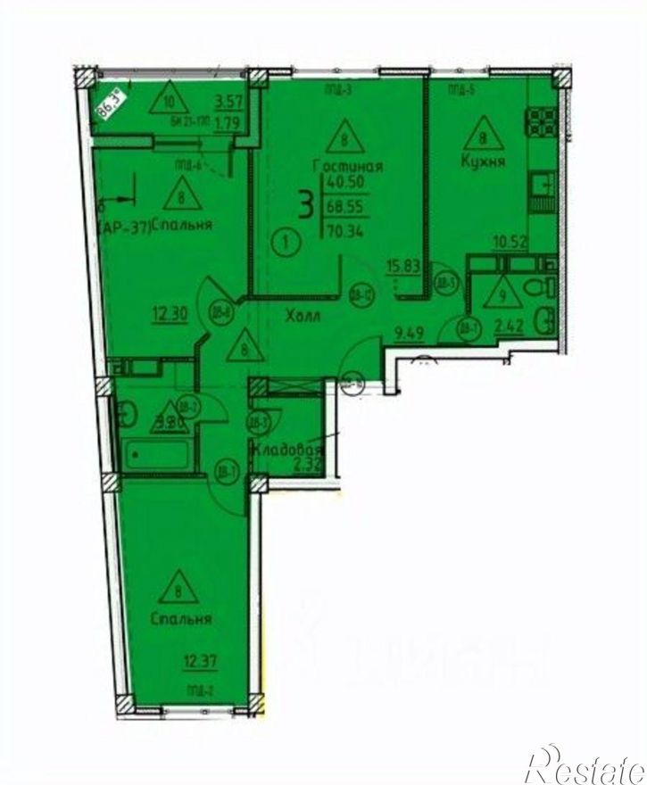 3-комн квартира в новом доме улица Генерала Глазунова, 11