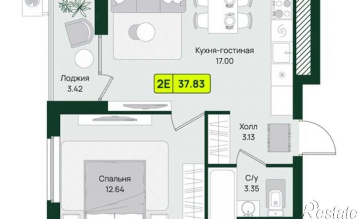 1-комн квартира в новом доме Первомайский район, микрорайон Тепличный, ЖК Притяжение