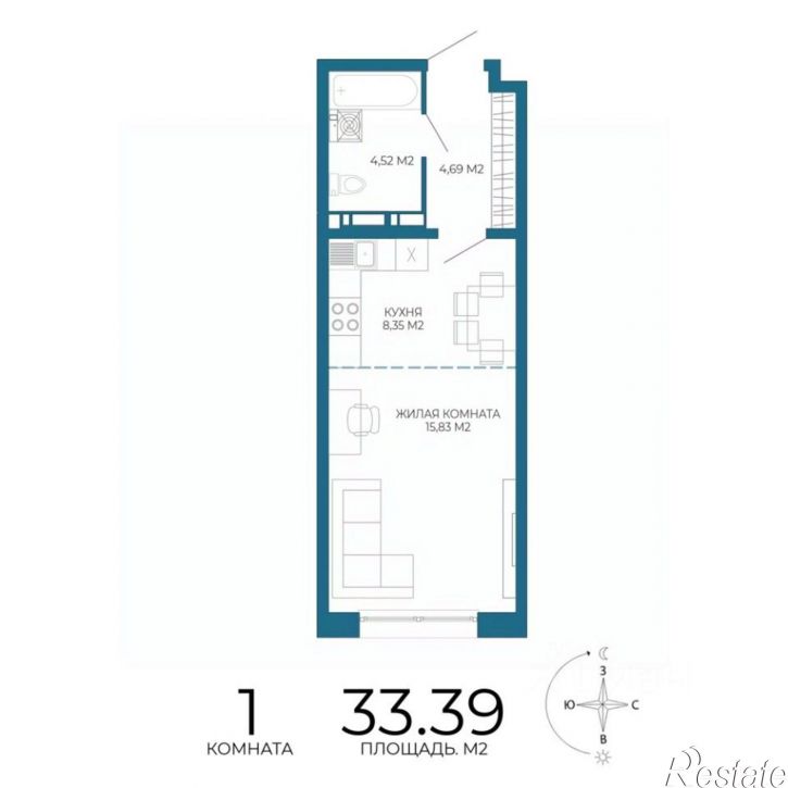 1-комн квартира в новом доме улица Чаадаева, 60Б/2,  д. 60Б/2