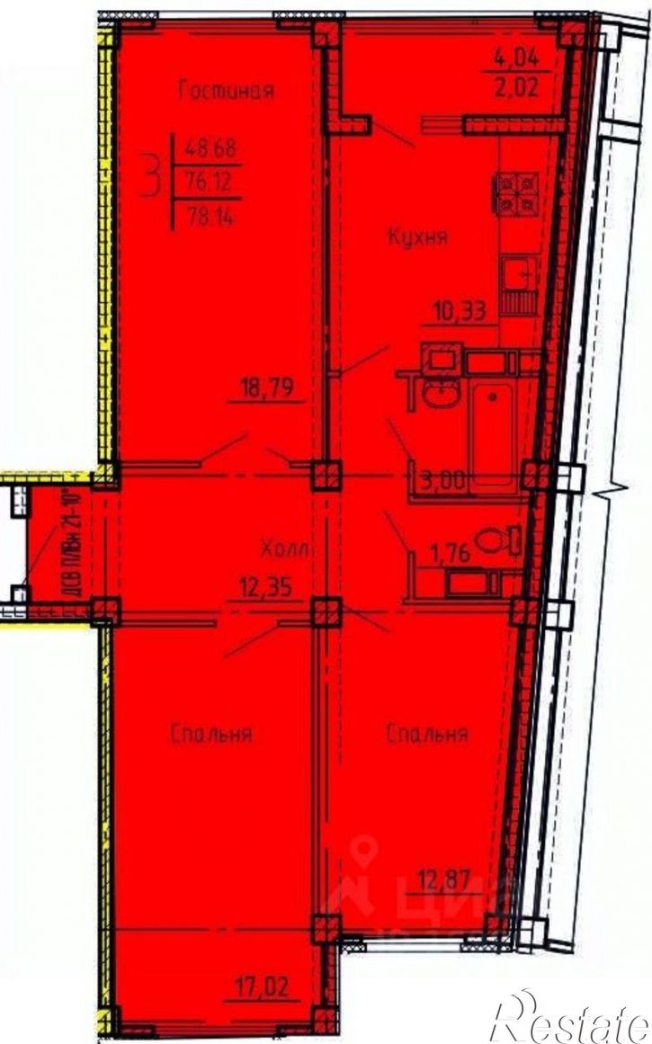 3-комн квартира в новом доме улица Генерала Глазунова, 6