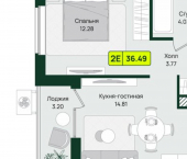 1-комн, 36 кв м, этаж 8/16 Первомайский район, микрорайон Тепличный, ЖК Притяжение