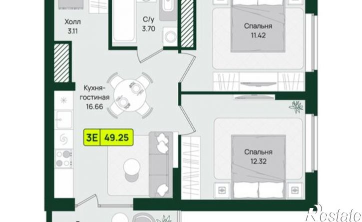 2-комн квартира в новом доме Первомайский район, микрорайон Тепличный, ЖК Притяжение