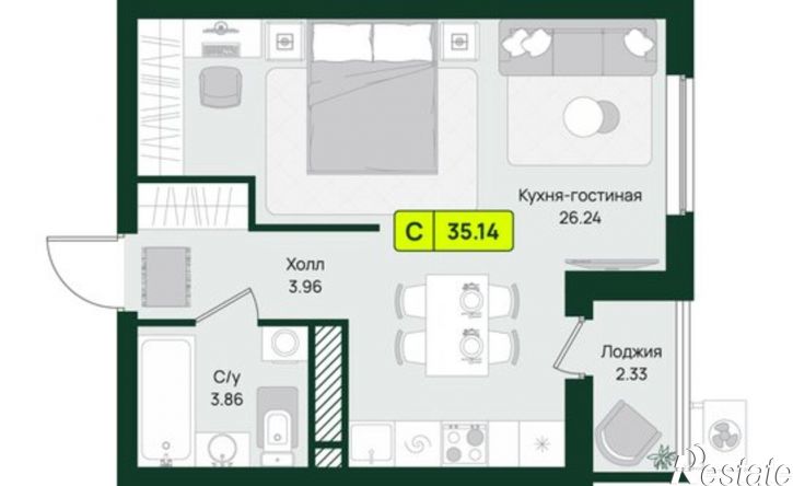 1-комн квартира в новом доме Первомайский район, микрорайон Тепличный, ЖК Притяжение