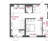 2-комн, 63кв м, этаж 12/12 ул Баталина, 32 5