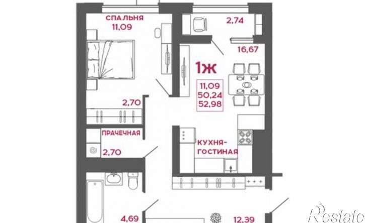 1-комн квартира Пенза, ЖК Микрорайон Новобережье