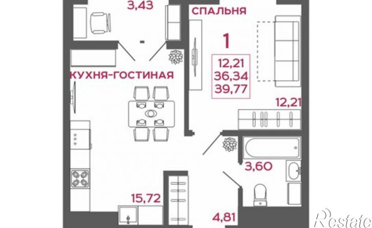 1-комн квартира Пенза, ЖК Микрорайон Новобережье