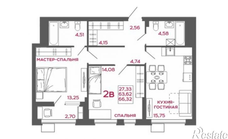 2-комн квартира Пенза, ЖК Микрорайон Новобережье