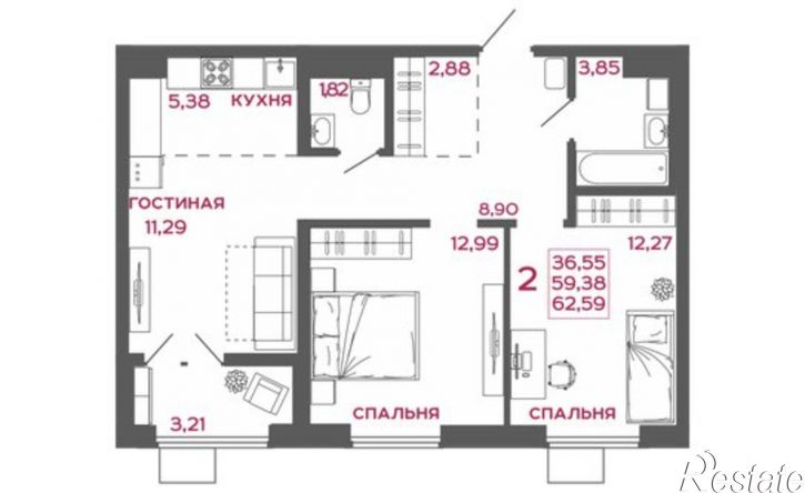 2-комн квартира ул Баталина, 32 5,  д. 32 5,  к. 5