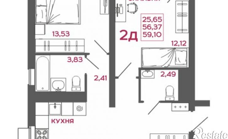 2-комн квартира Пенза, ЖК Микрорайон Новобережье