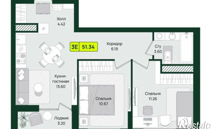 2-комн квартира в новом доме Первомайский район, микрорайон Тепличный, ЖК Притяжение