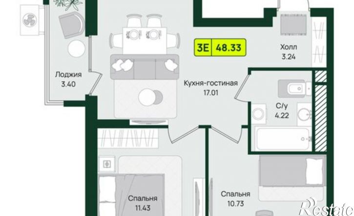2-комн квартира в новом доме Первомайский район, микрорайон Тепличный, ЖК Притяжение