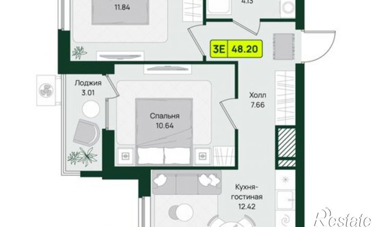 2-комн квартира в новом доме Первомайский район, микрорайон Тепличный, ЖК Притяжение