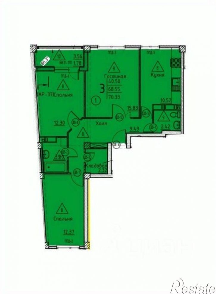 3-комн квартира в новом доме ул Генерала Глазунова, 11,  д. 11
