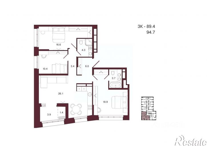 3-комн квартира в новом доме ул Суворова, 139,  д. 139