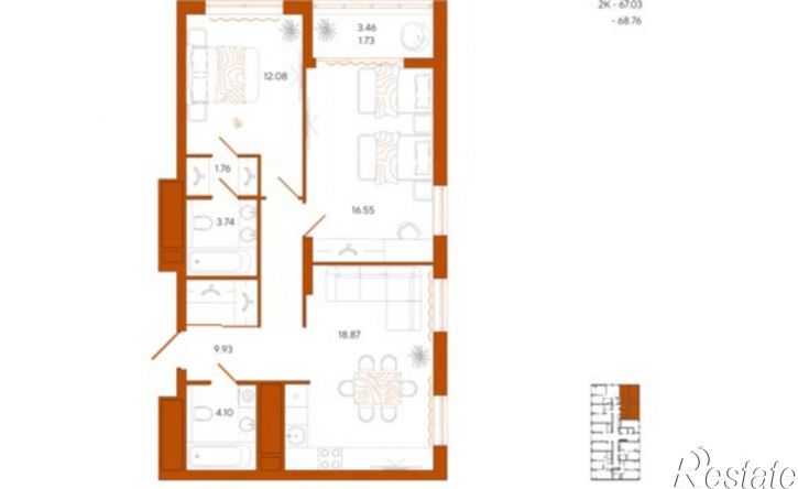 2-комн квартира в новом доме пр-д Литовский 2-й, 4,  д. 4