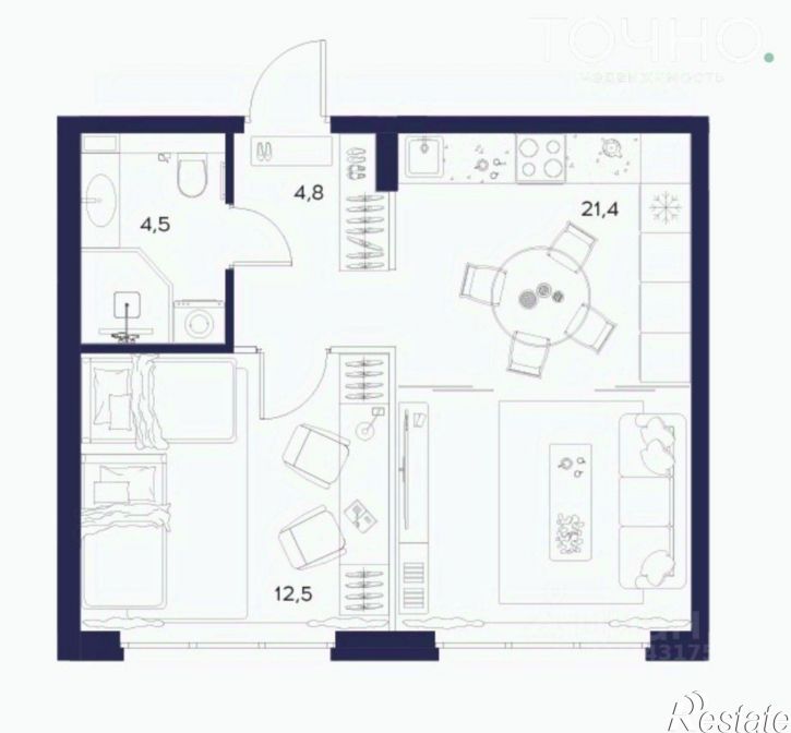 1-комн квартира в новом доме ул Богданова, 33Б,  д. 33Б