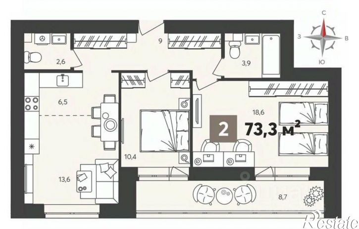 2-комн квартира в новом доме ул Крупской, 8,  д. 8